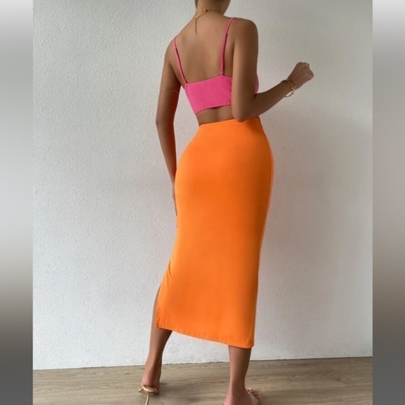 Pink and Orange Color Block cut out midi dress Size Medium - Picture 3 of 10